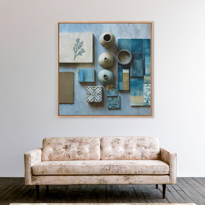 Wild Herbs Rosemary and Thyme Botanical Study Canvas Print, Mediterranean Art, Gallery Wall Art, Living Room Decor, Azure, MAR-1x1-72