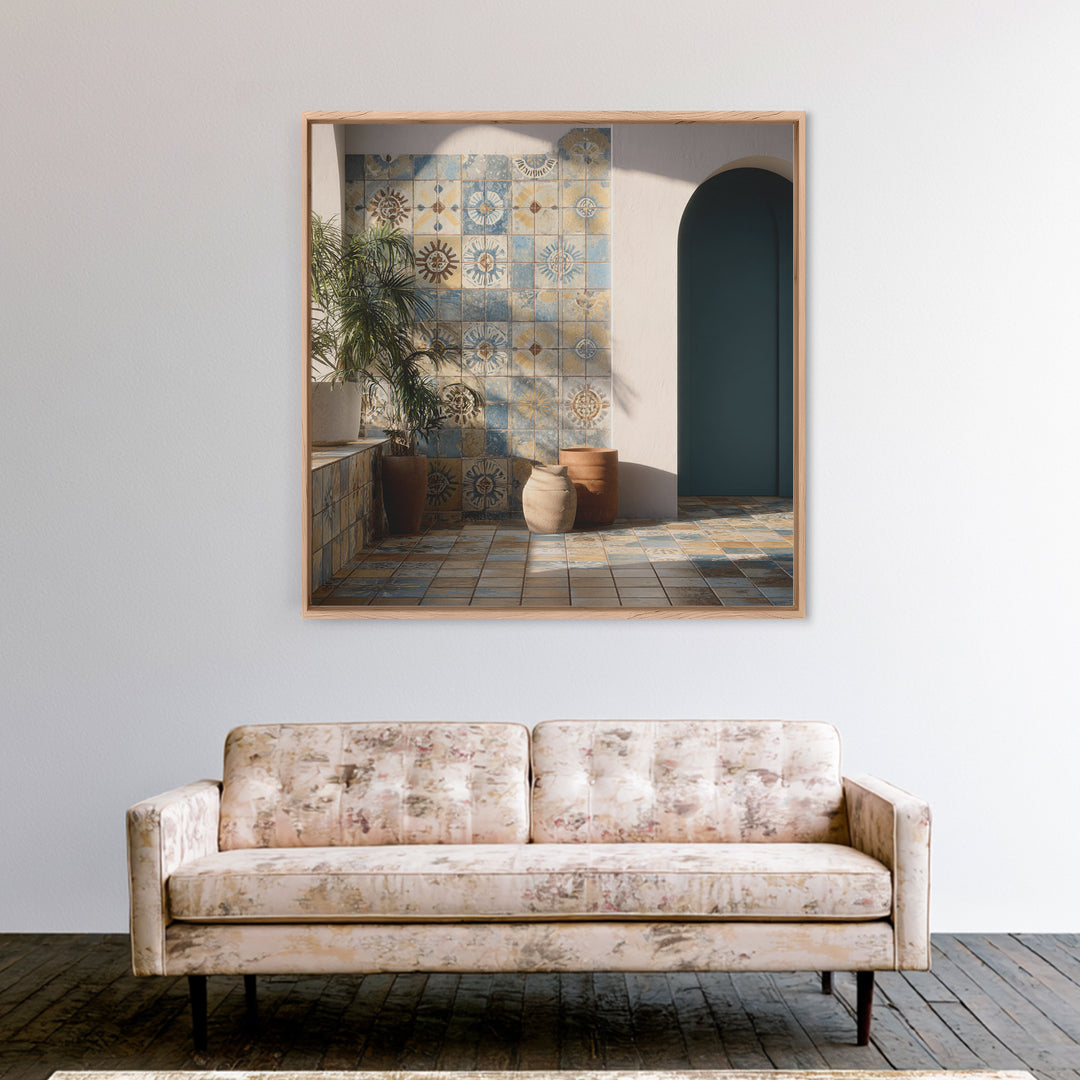 Blue and White Tile Pattern Canvas Print, Mediterranean Art, Gallery Wall Art, Living Room Decor, Fine Art, Azure, Boho Decor, MAR-1x1-76