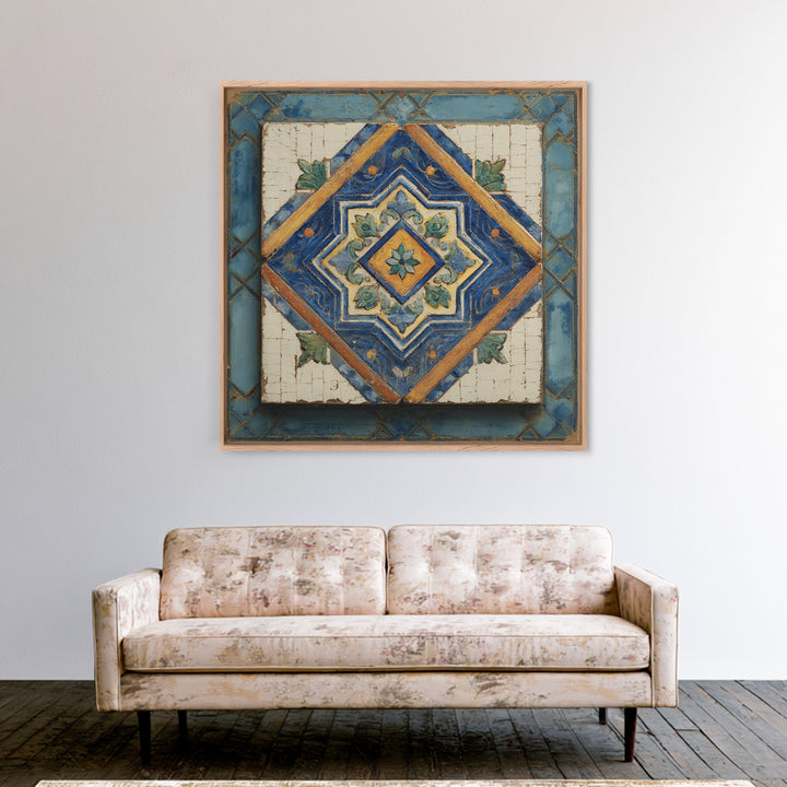 Spanish Tile Ornament Framed Canvas Print, Mediterranean Art, Art Print, Living Room Decor, Fine Art, Azure, Digital Print, MAR-1x1-88