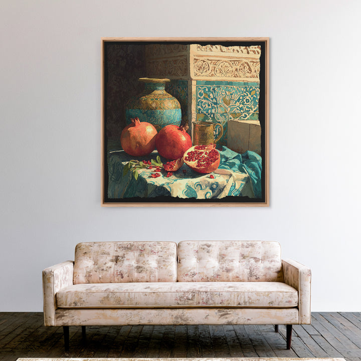 Pomegranate Still Life Canvas Print, Mediterranean Art, Fine Art Print, Living Room Decor, Fine Art, Azure, Original Painting, MAR-1x1-91