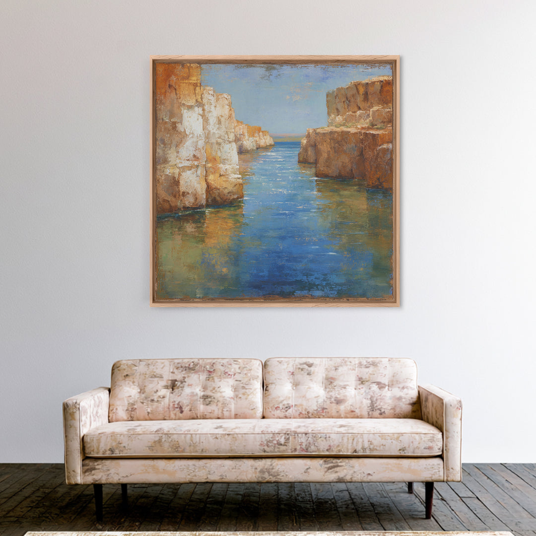 Coastal Cliffs with Sparkling Blue Water Canvas Print, Mediterranean Art, Coastal Wall Decor, Living Room Decor, Azure, MAR-1x1-92