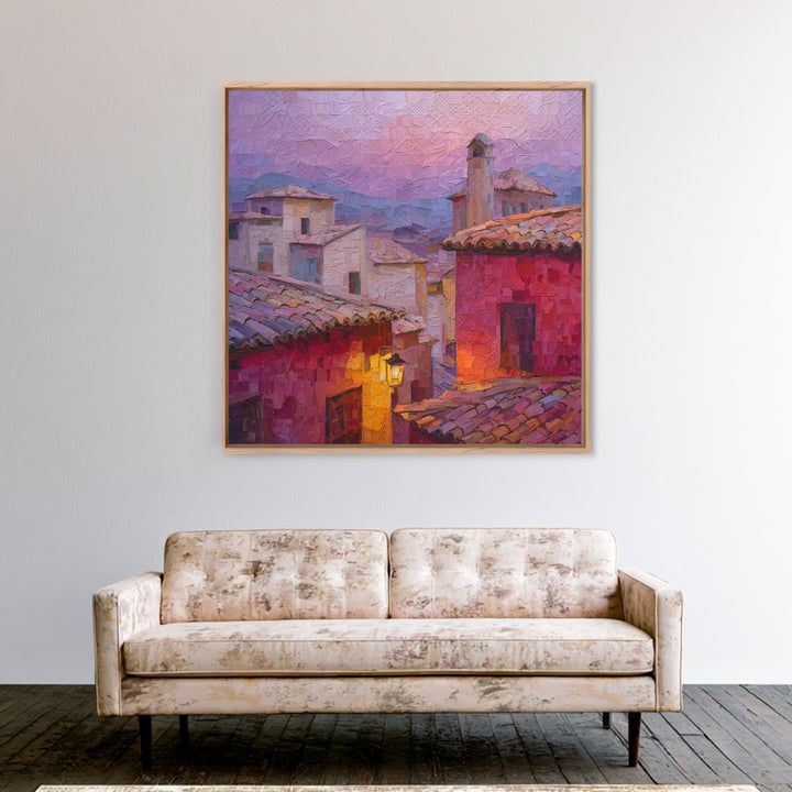 Sunset over Red Tiled Rooftops Canvas Print, Mediterranean Art, Travel Poster, Living Room Decor, Fine Art, Azure, MAR-1x1-95