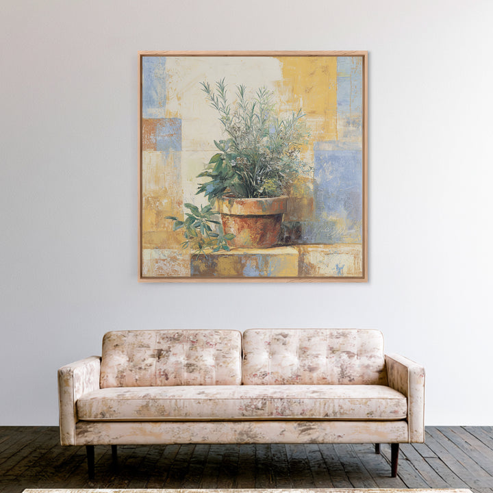 Wild Herbs Rosemary and Thyme Botanical Study Canvas Print, Mediterranean Art, Original Painting, Living Room Decor, Azure, MAR-1x1-96