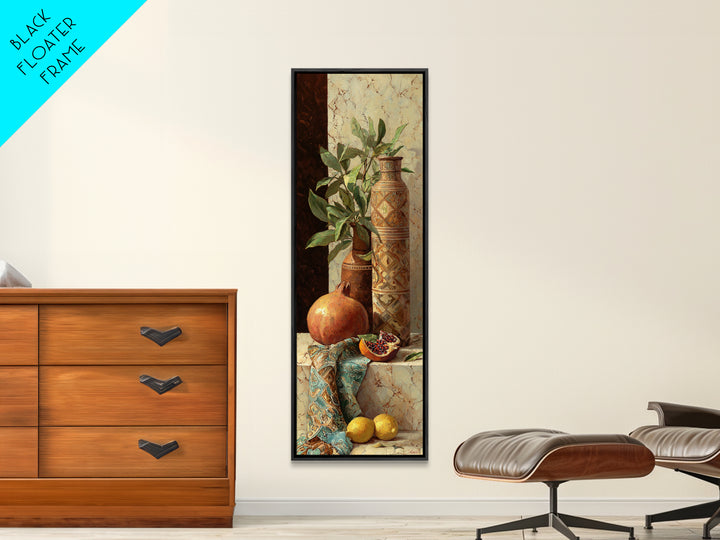 Pomegranate Still Life Framed Canvas Print, Mediterranean Art, Art Print, Living Room Decor, Watercolor Art, Azure, MAR-1x3-31