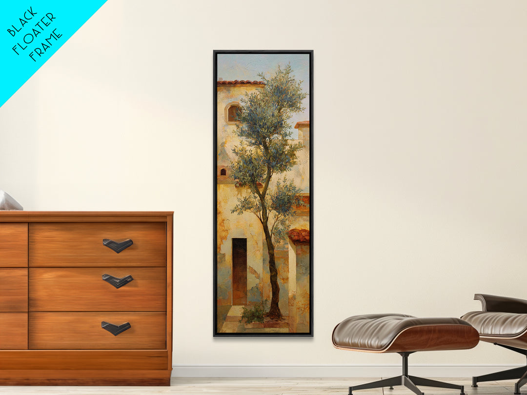 Olive Grove under Pale Morning Light Framed Canvas Print, Mediterranean Art, Downloadable Art, Living Room Decor, Azure, MAR-1x3-53