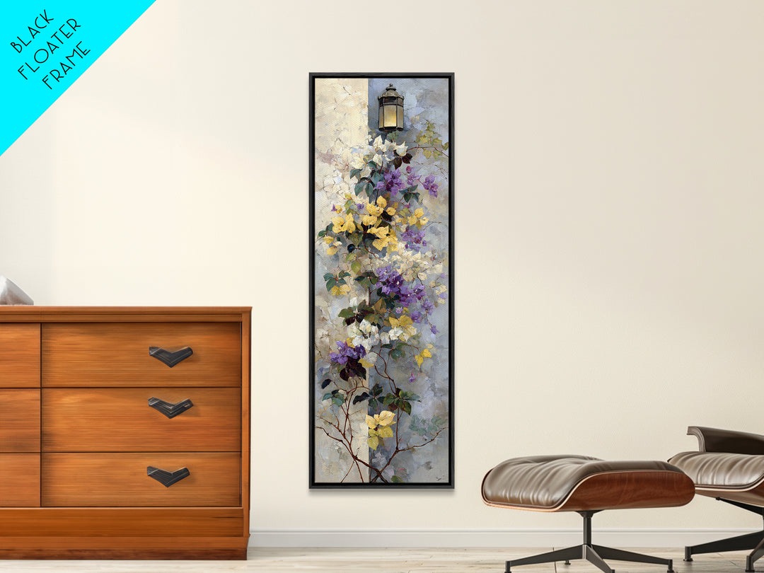 Bougainvillea Cascading over Stone Wall Canvas Print, Mediterranean Art, Fine Art Print, Living Room Decor, Fine Art, Azure, MAR-1x3-65