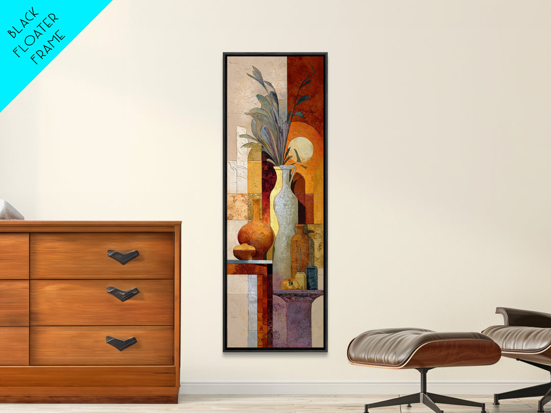 Warm Terra Cotta Abstract Landscape Framed Canvas Print, Mediterranean Art, Gallery Wall Art, Living Room Decor, Azure, MAR-1x3-74