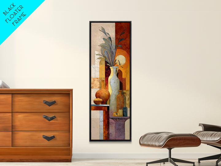 Warm Terra Cotta Abstract Landscape Framed Canvas Print, Mediterranean Art, Gallery Wall Art, Living Room Decor, Azure, MAR-1x3-74