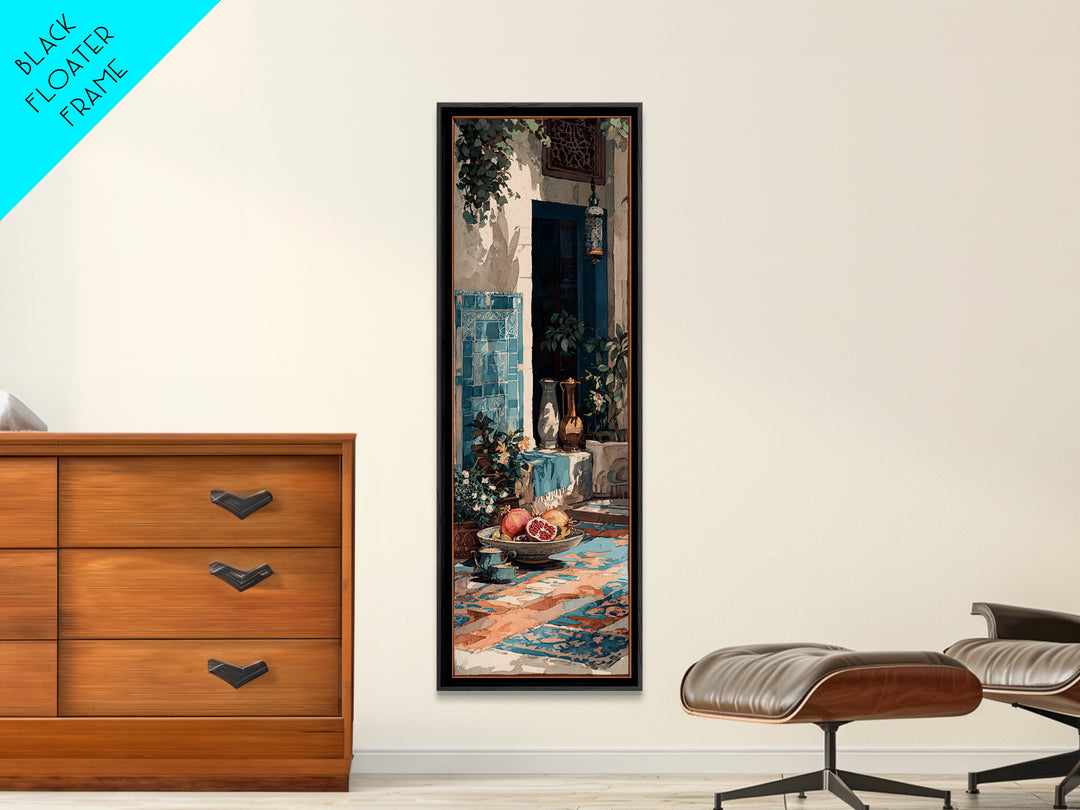 Pomegranate Still Life Framed Canvas Print, Mediterranean Art, Framed Wall Art, Living Room Decor, Azure, Watercolor Art, MAR-1x3-79