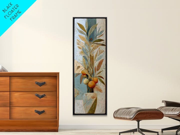 Ceramic Bowl of Oranges and Leaves Canvas Print, Mediterranean Art, Large Wall Art, Living Room Decor, Fine Art, Azure, MAR-1x3-81