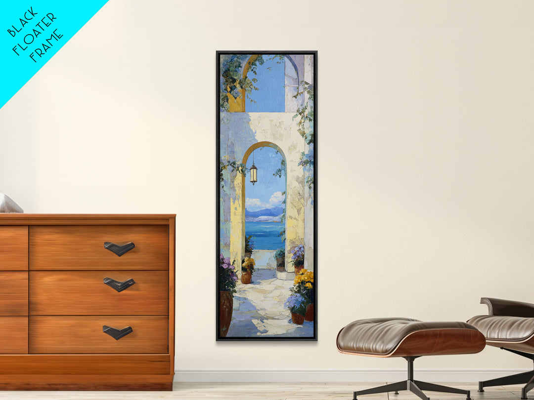 Mediterranean Arch Framing Ocean Horizon Canvas Print, Mediterranean Art, Modern Wall Art, Living Room Decor, Azure, MAR-1x3-87