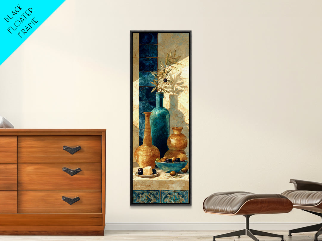 Figs Olives and Cheese Still Life Framed Canvas Print, Mediterranean Art, Printable Art, Living Room Decor, Fine Art, Azure, MAR-1x3-92