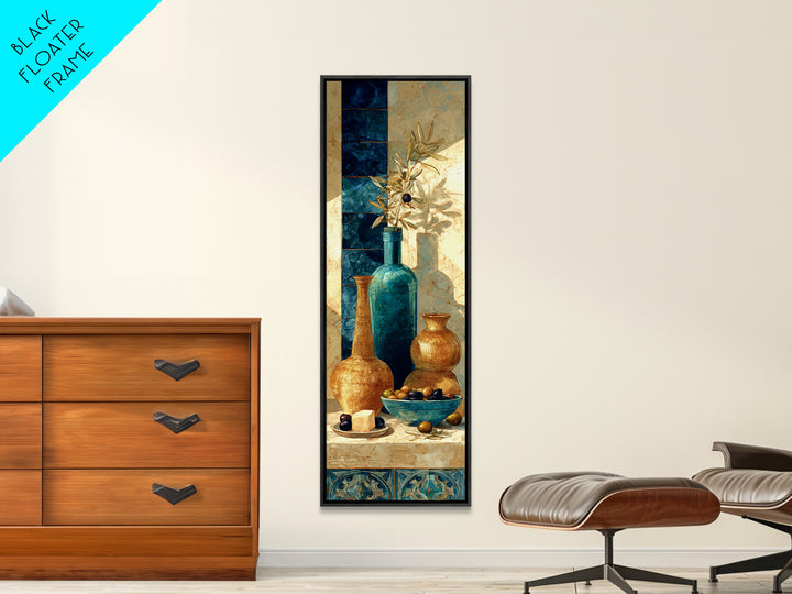 Figs Olives and Cheese Still Life Framed Canvas Print, Mediterranean Art, Printable Art, Living Room Decor, Fine Art, Azure, MAR-1x3-92