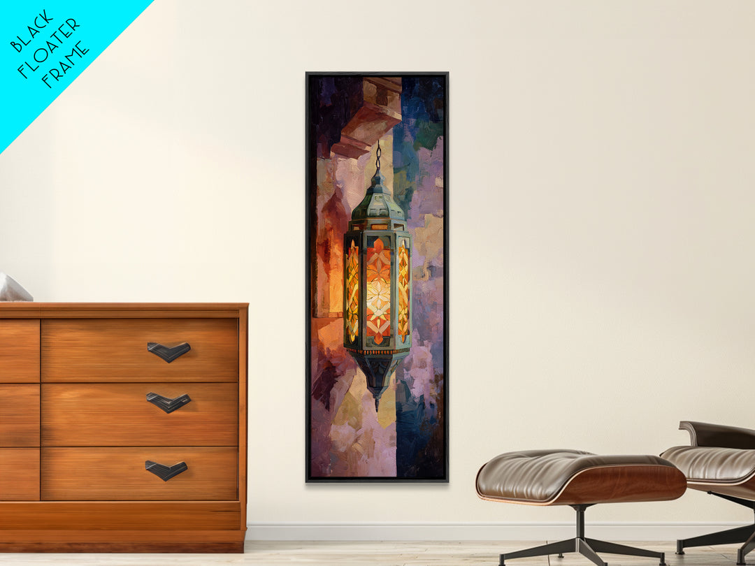 Moroccan Influenced Lantern Canvas Print, Mediterranean Art, Statement Artwork, Living Room Decor, Azure, Oil Painting, MAR-1x3-93