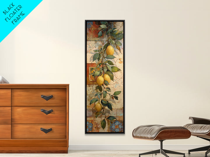 Sicilian Lemon Branch on Ivory Background Canvas Print, Mediterranean Art, Minimalist Wall Art, Living Room Decor, Azure, MAR-1x3-97
