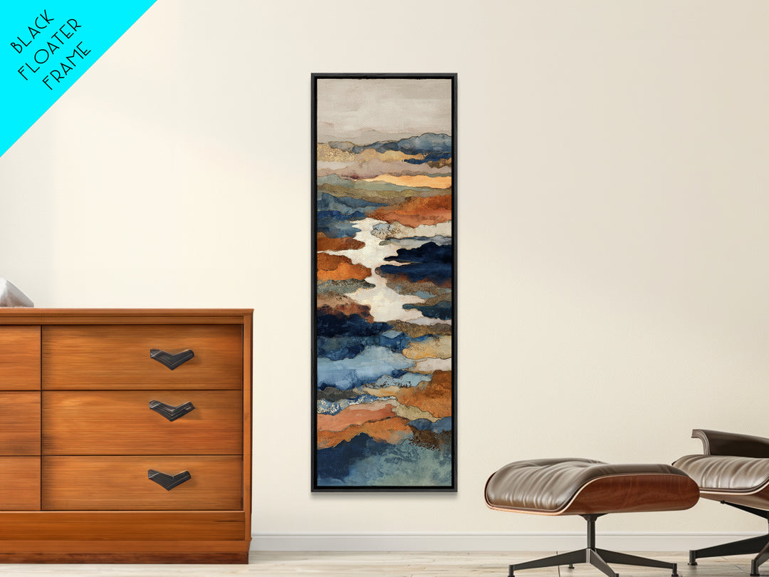 Warm Terra Cotta Abstract Landscape Canvas Print, Mediterranean Art, Travel Poster, Living Room Decor, Watercolor Art, Azure, MAR-1x3-98