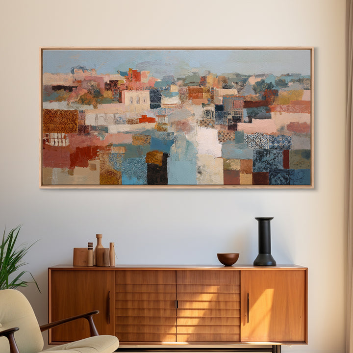 Warm Terra Cotta Abstract Landscape Framed Canvas Print, Mediterranean Art, Fine Art Print, Living Room Decor, Fine Art, Azure, MAR-2x1-10