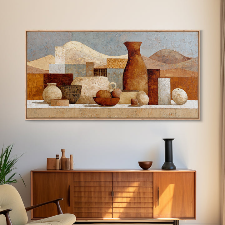 Warm Terra Cotta Abstract Landscape Framed Canvas Print, Mediterranean Art, Fine Art Print, Living Room Decor, Fine Art, Azure, MAR-2x1-34