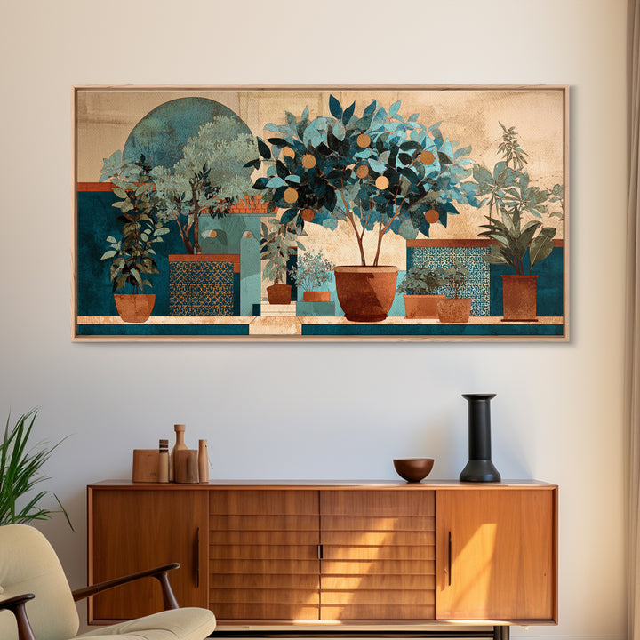 Citrus Tree in Clay Pot Canvas Print, Mediterranean Art, Art Print, Living Room Decor, Fine Art, Azure, Digital Print, MAR-2x1-54