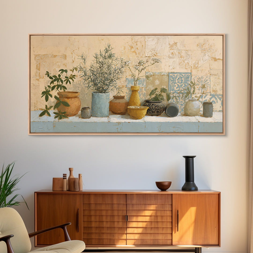 Wild Herbs Rosemary and Thyme Botanical Study Canvas Print, Mediterranean Art, Living Room Decor, Watercolor Art, Azure, MAR-2x1-68