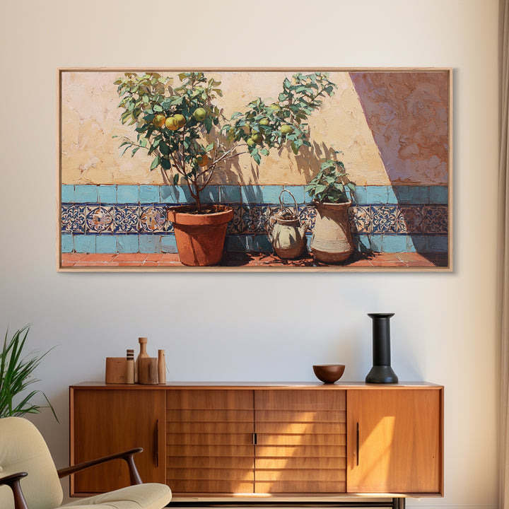 Citrus Tree in Clay Pot Canvas Print, Mediterranean Art, Art Print, Living Room Decor, Fine Art, Azure, Digital Print, MAR-2x1-78