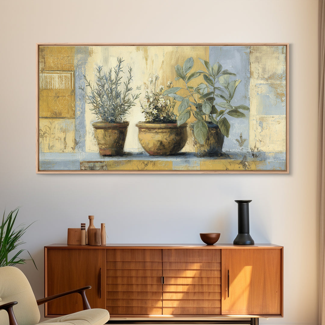 Wild Herbs Rosemary and Thyme Botanical Study Canvas Print, Mediterranean Art, Watercolor Painting, Living Room Decor, Azure, MAR-2x1-92