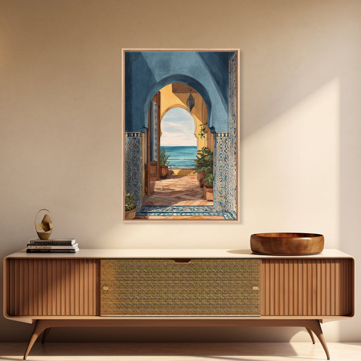 Mediterranean Arch Framing Ocean Horizon Canvas Print, Mediterranean Art, Coastal Decor, Living Room Decor, Fine Art, Azure, MAR-2x3-11