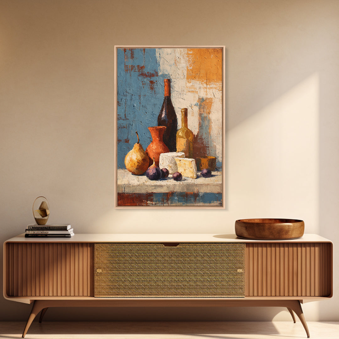Figs Olives and Cheese Still Life Canvas Print, Mediterranean Art, Modern Wall Art, Living Room Decor, Fine Art, Azure, MAR-2x3-16