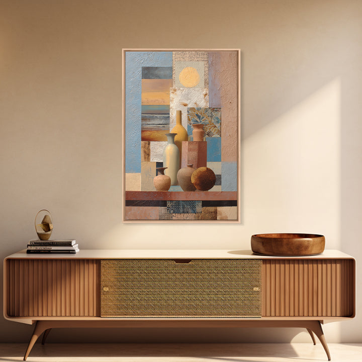 Warm Terra Cotta Abstract Landscape Framed Canvas Print, Mediterranean Art, Statement Artwork, Living Room Decor, Azure, MAR-2x3-22