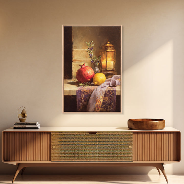 Pomegranate Still Life Canvas Print, Mediterranean Art, Coastal Art, Living Room Decor, Watercolor Art, Azure, MAR-2x3-27