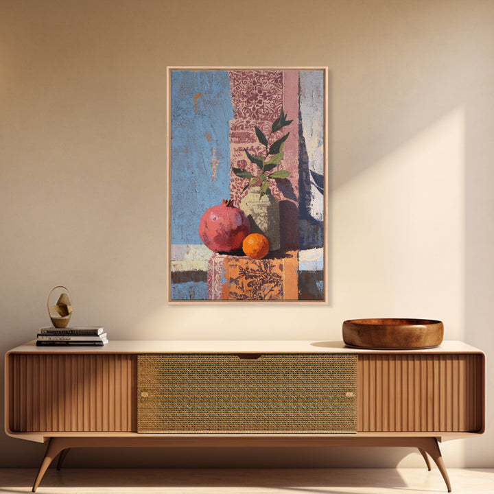 Pomegranate Still Life Framed Canvas Print, Mediterranean Art, Digital Art Prints, Living Room Decor, Fine Art, Azure, MAR-2x3-3