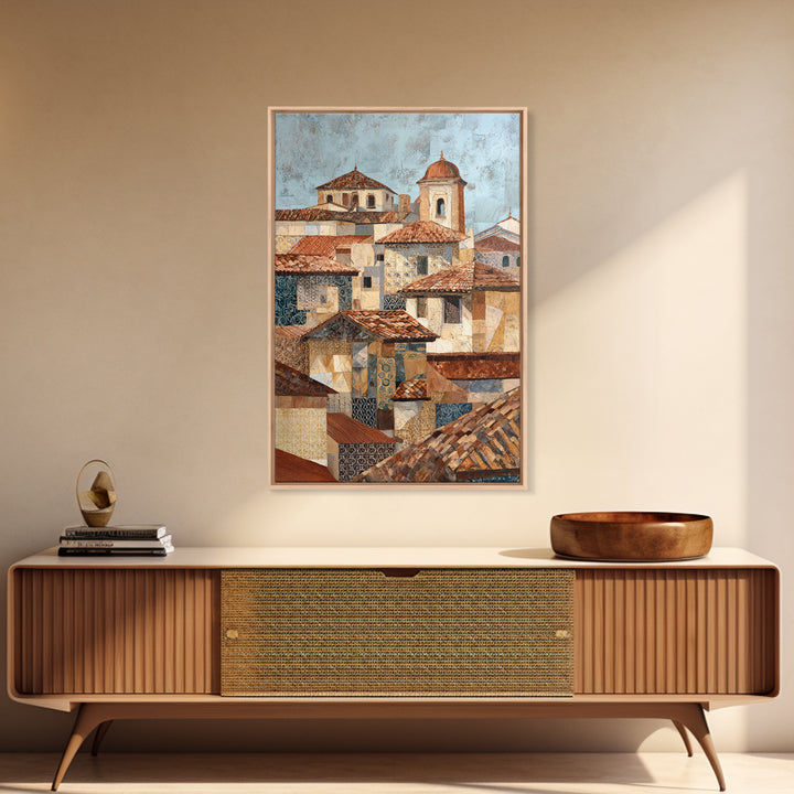Sunset over Red Tiled Rooftops Canvas Print, Mediterranean Art, Gallery Wall Art, Living Room Decor, Fine Art, Azure, MAR-2x3-31