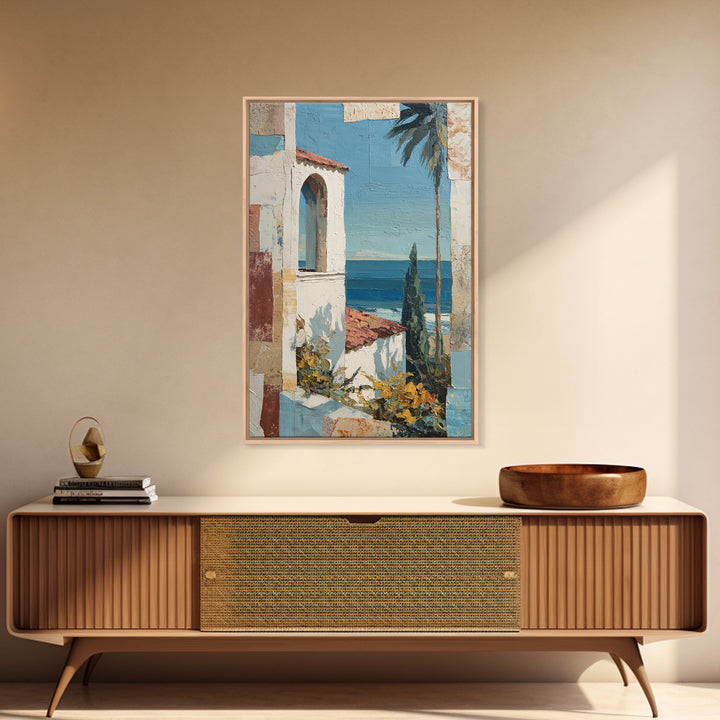 Mediterranean Arch Framing Ocean Horizon Canvas Print, Mediterranean Art, Gallery Decor, Living Room Decor, Fine Art, Azure, MAR-2x3-35