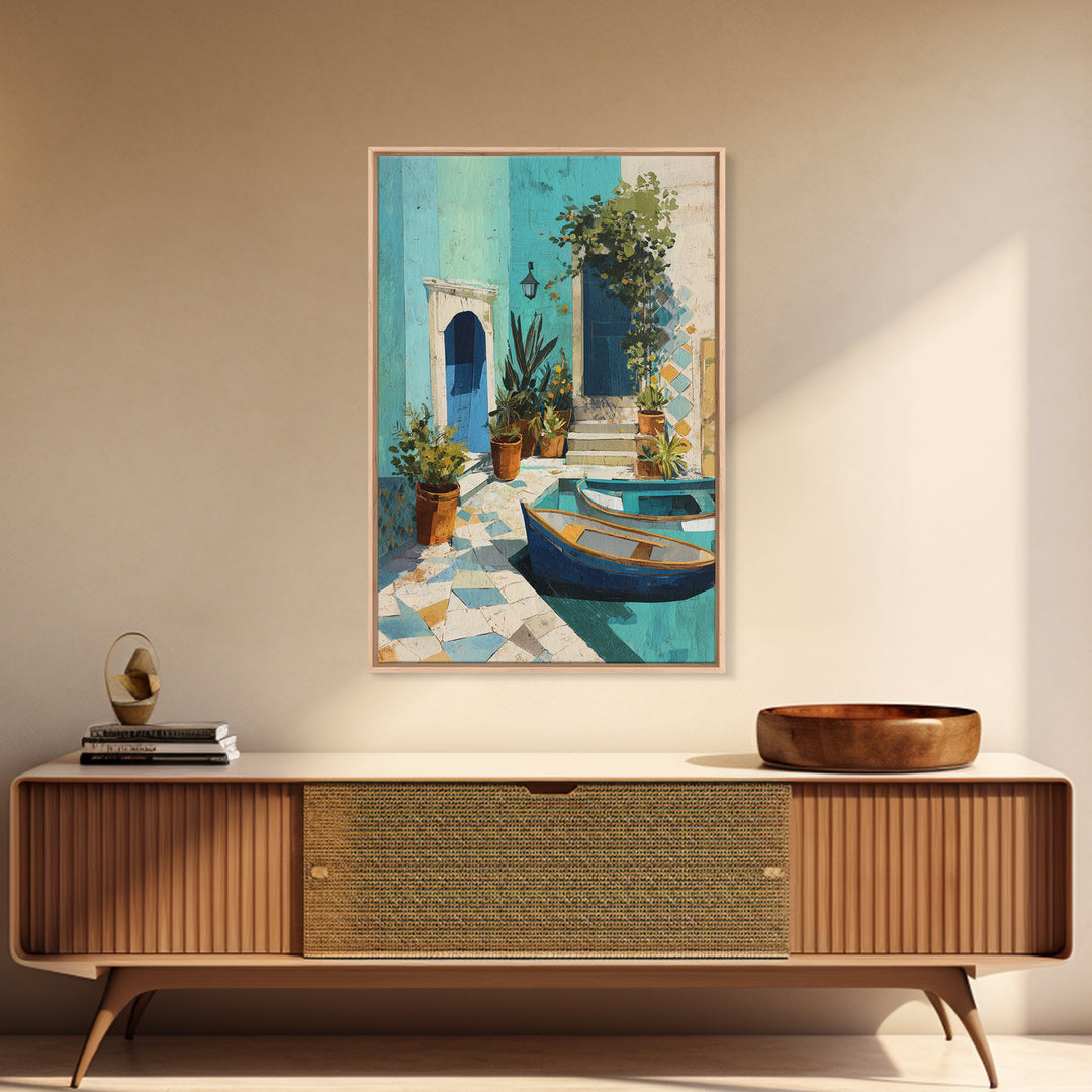 Coastal Fishing Boats Canvas Print, Mediterranean Art, Wall Decor, Living Room Decor, Fine Art, Azure, Contemporary Art, MAR-2x3-39