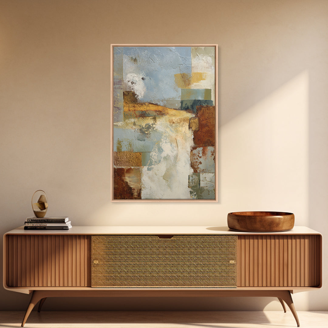 Warm Terra Cotta Abstract Landscape Framed Canvas Print, Mediterranean Art, Statement Artwork, Living Room Decor, Azure, MAR-2x3-46