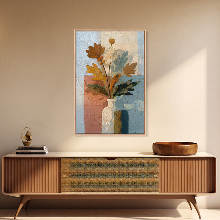 Greek Vase Modern Floral Design Framed Canvas Print, Mediterranean Art, Modern Decor, Living Room Decor, Fine Art, Azure, MAR-2x3-47