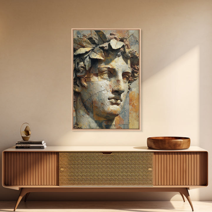 Roman Statue Bust Framed Canvas Print, Mediterranean Art, Wall Decor, Living Room Decor, Fine Art, Azure, Contemporary Art, MAR-2x3-6
