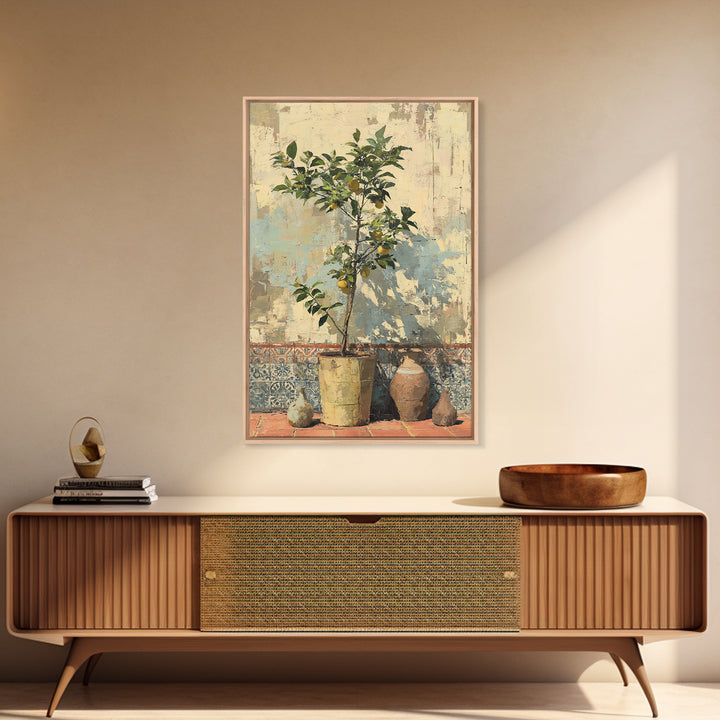 Citrus Tree in Clay Pot Canvas Print, Mediterranean Art, Room Decor, Living Room Decor, Oil Painting, Azure, Printable Art, MAR-2x3-66