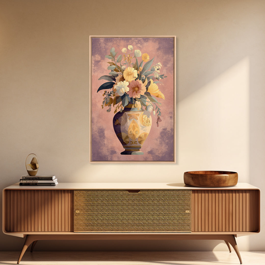 Greek Vase Modern Floral Design Canvas Print, Mediterranean Art, Art Print, Living Room Decor, Oil Painting, Azure, MAR-2x3-71