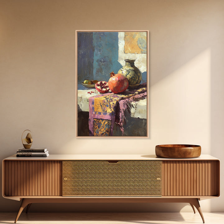 Pomegranate Still Life Framed Canvas Print, Mediterranean Art, Room Decor, Living Room Decor, Fine Art, Azure, Printable Art, MAR-2x3-75