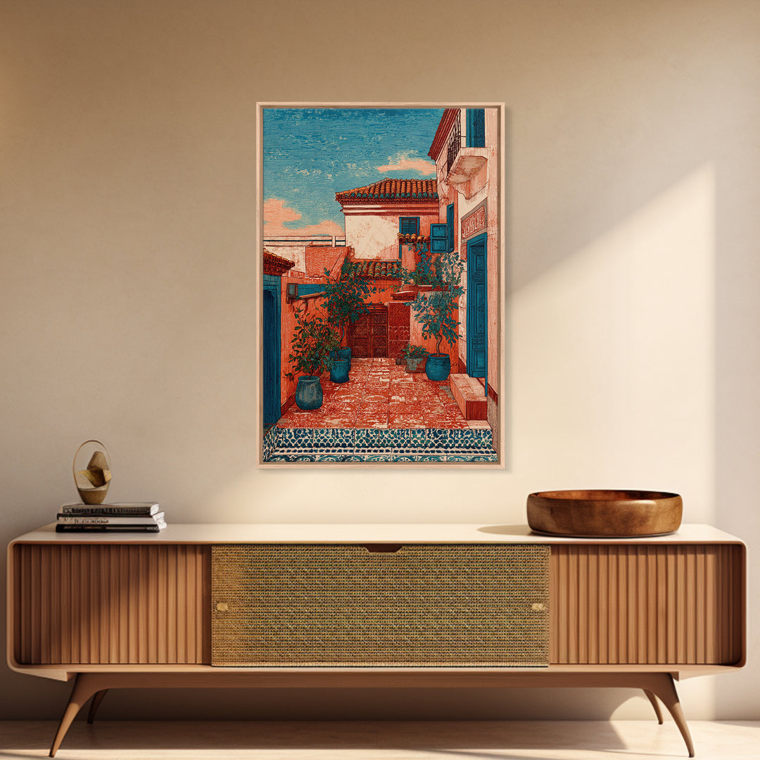 Sunset over Red Tiled Rooftops Canvas Print, Mediterranean Art, Statement Artwork, Living Room Decor, Fine Art, Azure, MAR-2x3-79