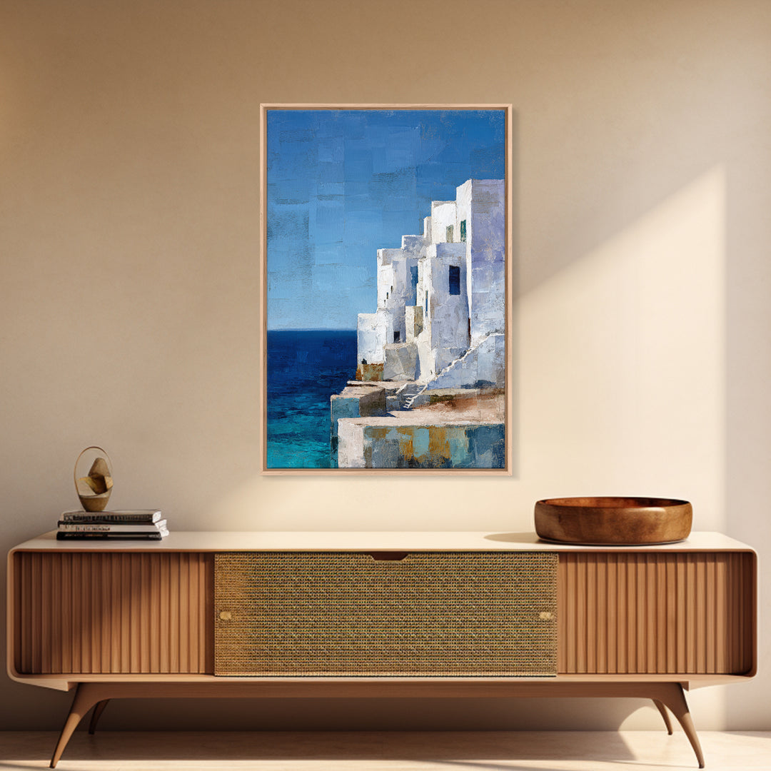 Greek Island White Buildings Above Blue Sea Canvas Print, Mediterranean Art, Art Print, Living Room Decor, Fine Art, Azure, MAR-2x3-9