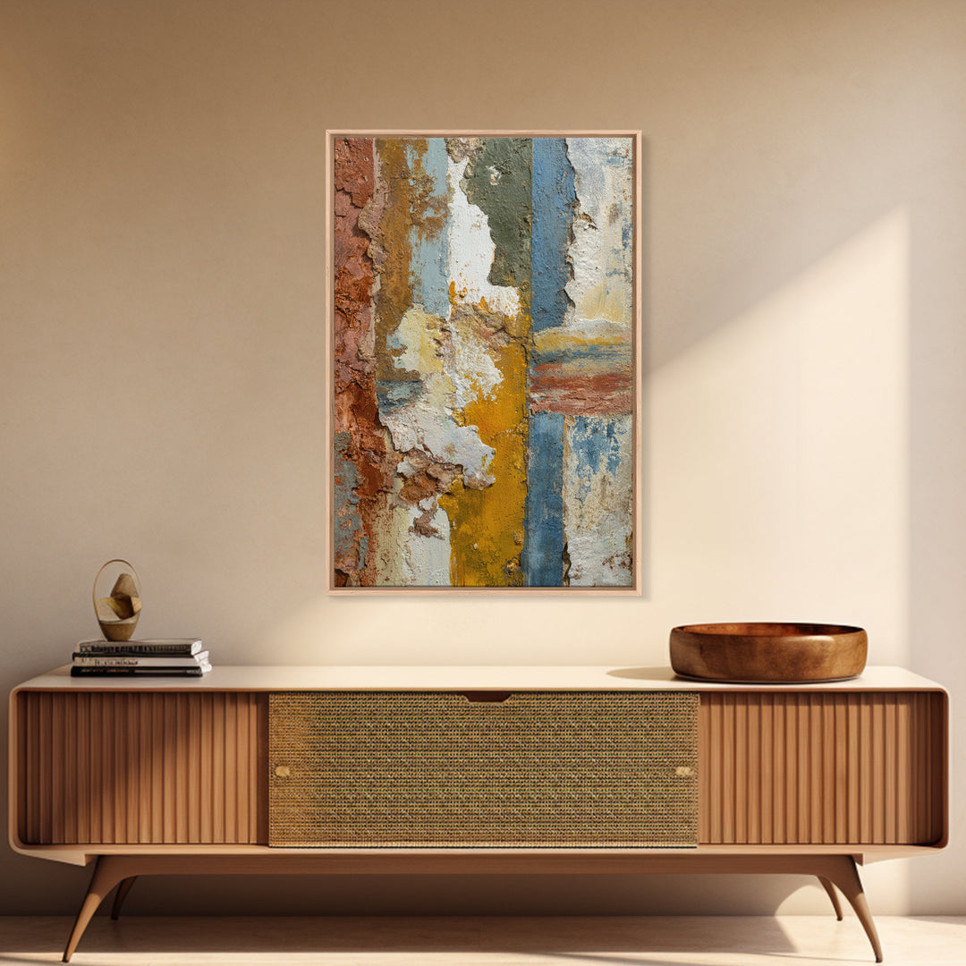 Warm Terra Cotta Abstract Landscape Framed Canvas Print, Mediterranean Art, Original Painting, Living Room Decor, Azure, MAR-2x3-94