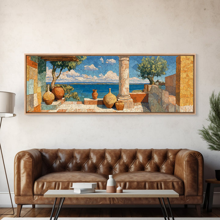 Ancient Column with Sea and Sky Beyond Canvas Print, Mediterranean Art, Landscape Wall Art, Living Room Decor, Abstract Art, MAR-3x1-100