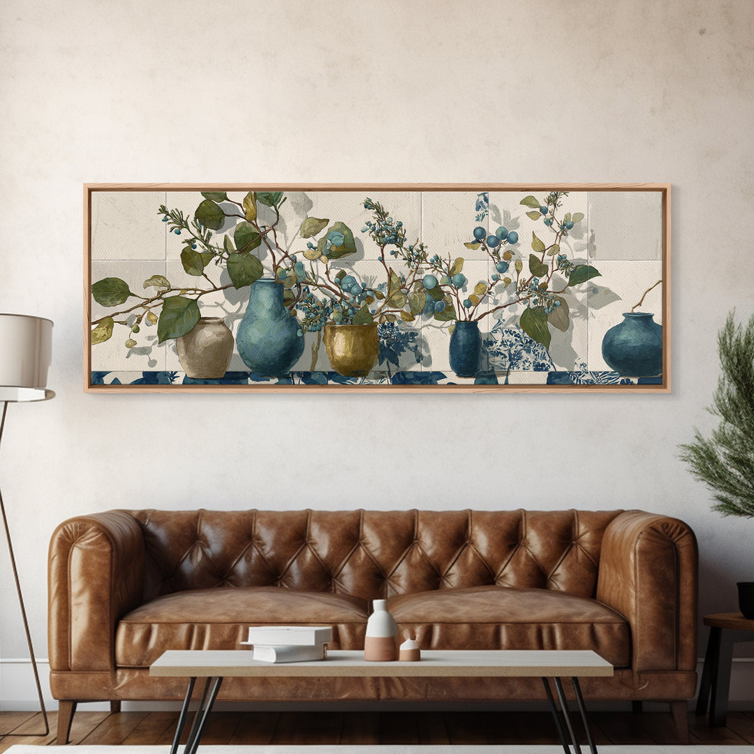 Wild Herbs Rosemary and Thyme Botanical Study Canvas Print, Mediterranean Art, Watercolor Art, Living Room Decor, Azure, MAR-3x1-16
