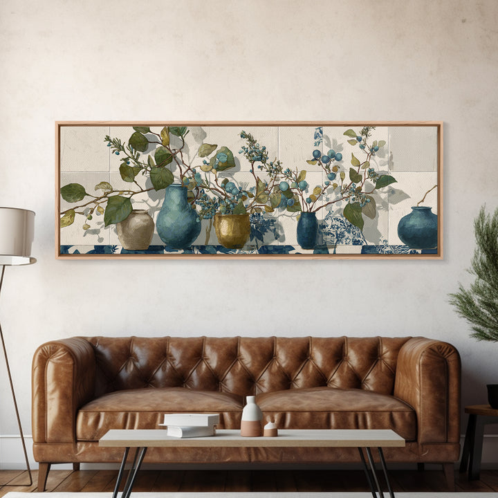 Wild Herbs Rosemary and Thyme Botanical Study Canvas Print, Mediterranean Art, Watercolor Art, Living Room Decor, Azure, MAR-3x1-16