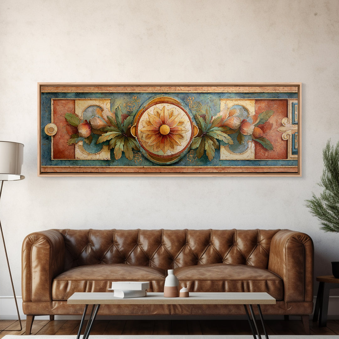 Greek Vase Modern Floral Design Canvas Print, Mediterranean Art, Fine Art Print, Living Room Decor, Fine Art, Azure, MAR-3x1-31