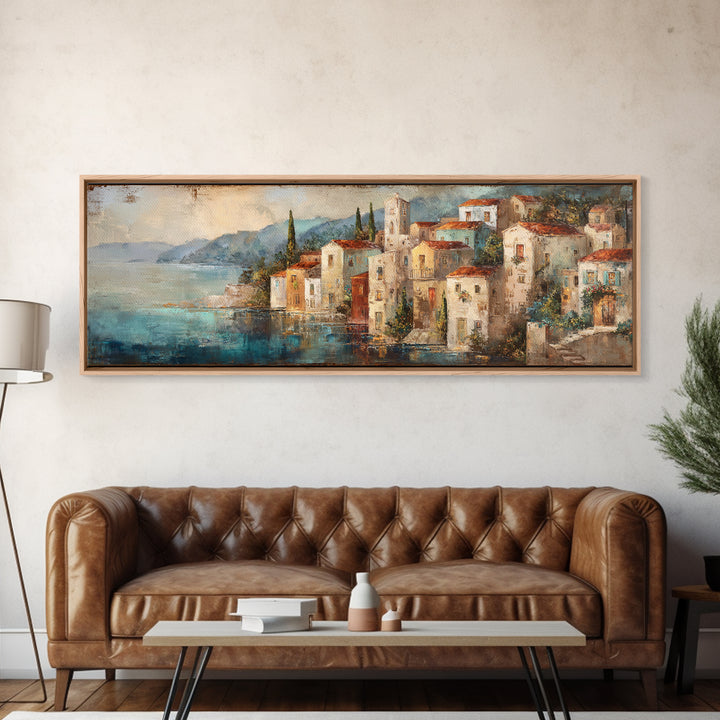 Coastal Cliffs with Sparkling Blue Water Canvas Print, Mediterranean Art, Living Room Art, Living Room Decor, Fine Art, Azure, MAR-3x1-36