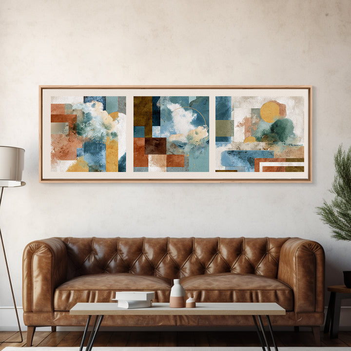 Warm Terra Cotta Abstract Landscape Canvas Print, Mediterranean Art, Watercolor Art, Living Room Decor, Fine Art, Azure, MAR-3x1-54