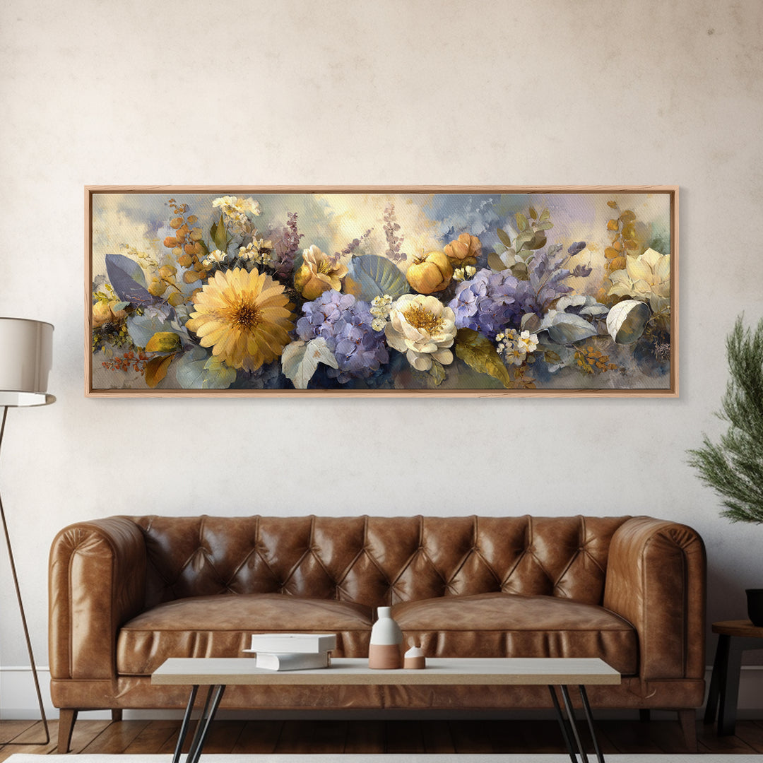 Greek Vase Modern Floral Design Framed Canvas Print, Mediterranean Art, Room Decor, Living Room Decor, Oil Painting, Azure, MAR-3x1-55